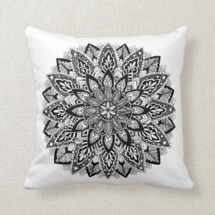 Flower Mandala black and white Cushion