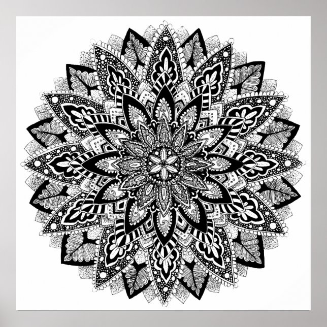 Flower Mandala black and white Poster (Front)