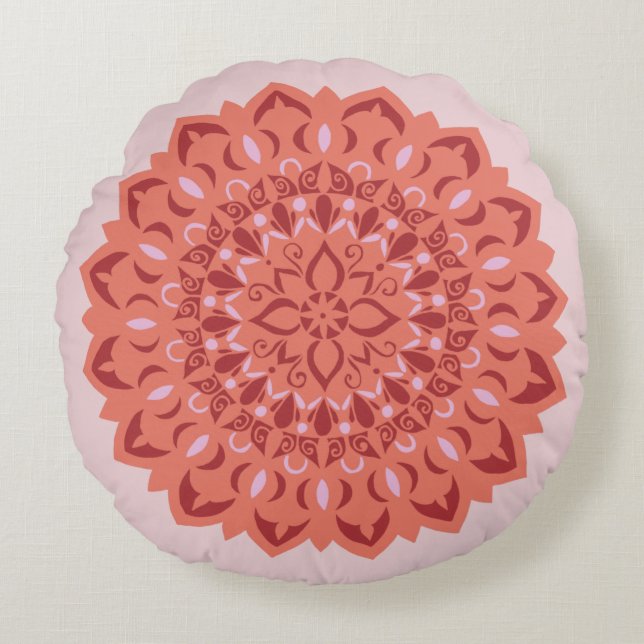 Flower Mandala blush Round Cushion (Front)
