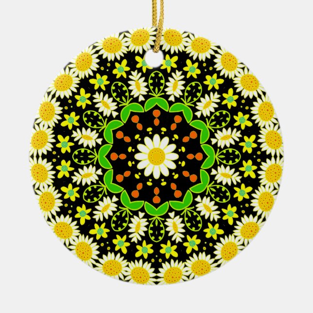 Flower Mandala Ceramic Tree Decoration (Front)