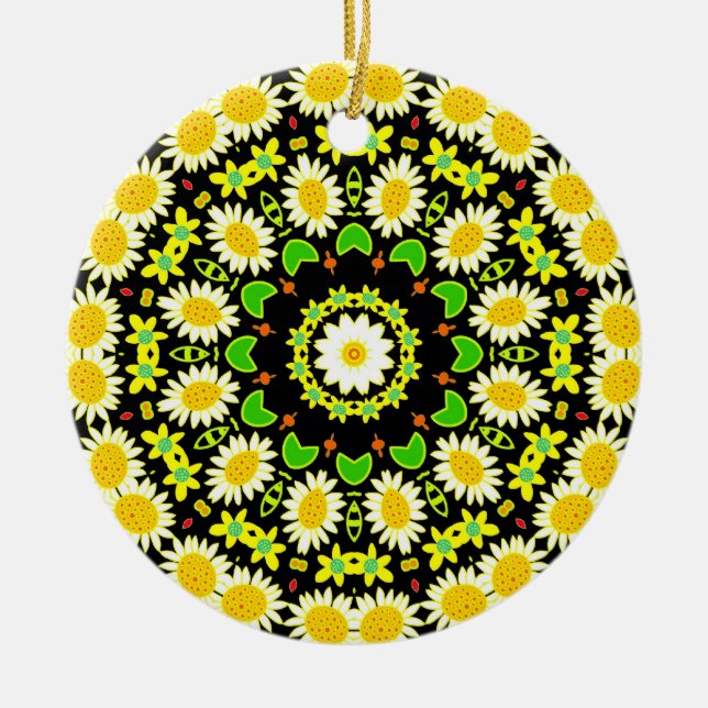Flower Mandala Ceramic Tree Decoration (Front)