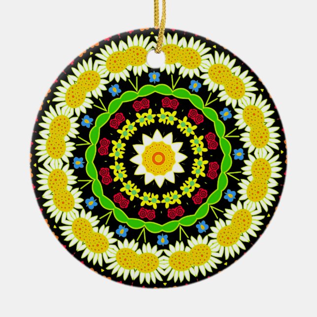 Flower Mandala Ceramic Tree Decoration (Front)