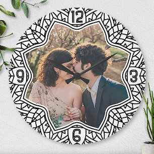 Flower Mandala Floral Shaped Personalized Photo Round Clock