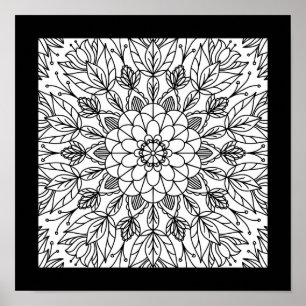 Flower Mandala Fun Party Poster for Coloring Craft