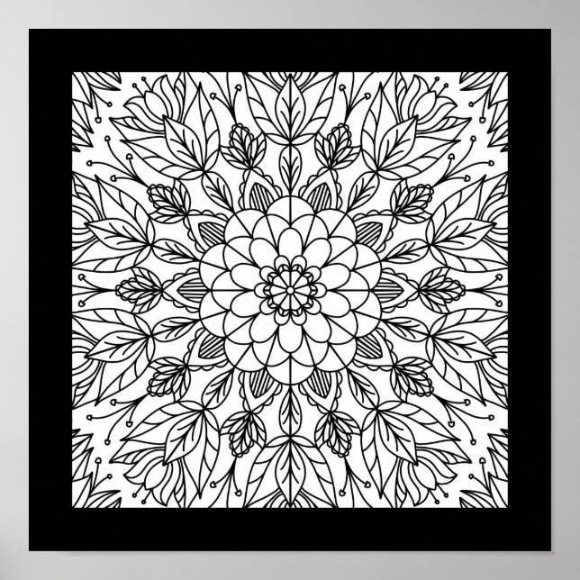 Flower Mandala Fun Party Poster for Coloring Craft (Front)