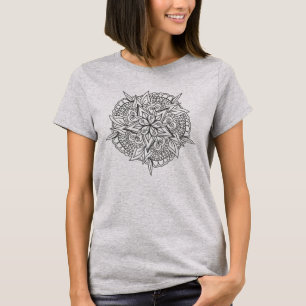 Flower Mandala Ornate Line Drawing T-Shirt