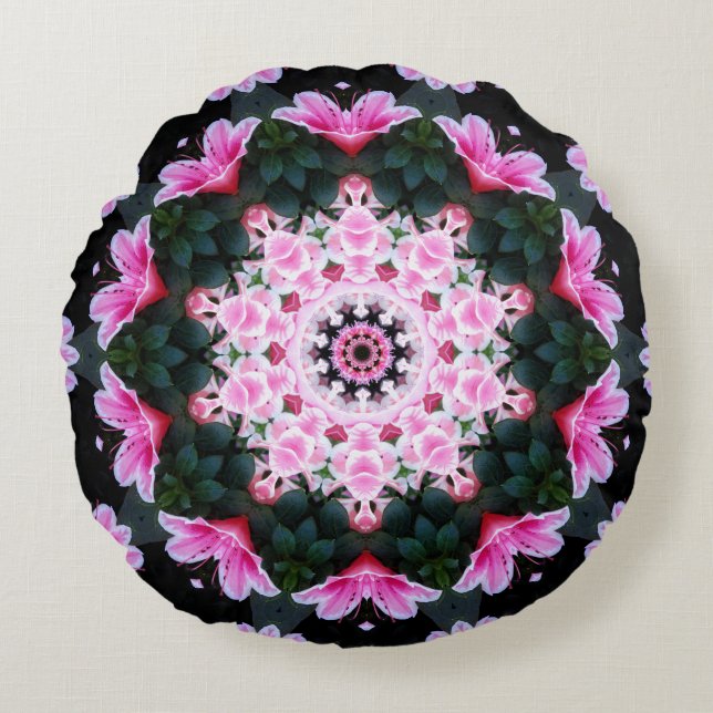 Flower Mandala Round Throw Pillow (Front)