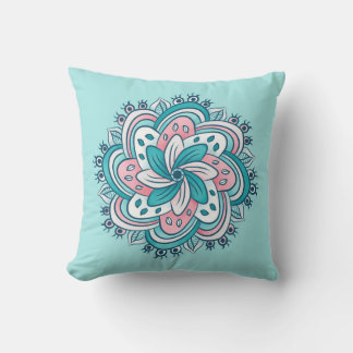 Flower Mandala With Funny Hidden Eyes Blue Kids Cushion