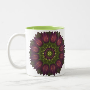 Flower Mandala With Glowing Purple Green Shades Two-Tone Coffee Mug