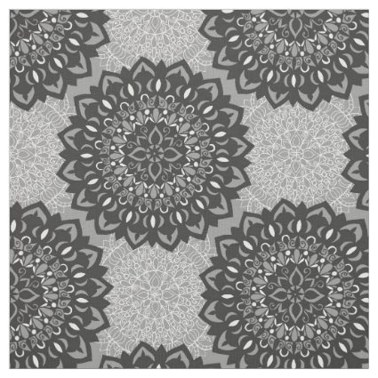 Flower Mandalas Grey pattern Fabric