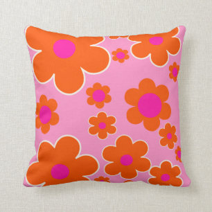 Flower Market Amsterdam Retro Flowers Pink Orange Cushion