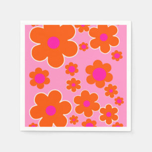 Flower Market Amsterdam Retro Flowers Pink Orange Napkin