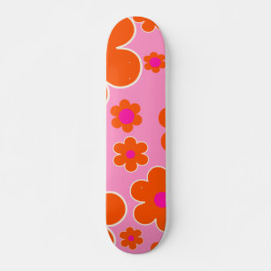 Flower Market Amsterdam Retro Flowers Pink Orange Skateboard