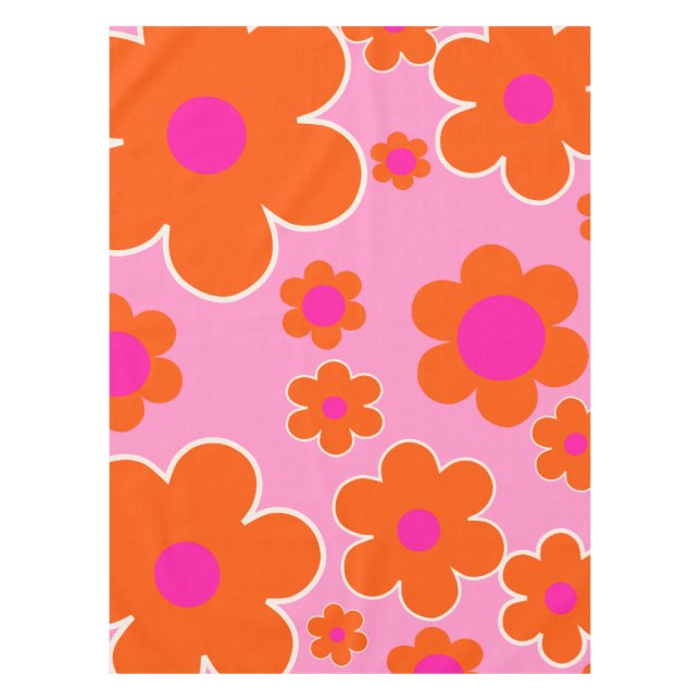 Flower Market Amsterdam Retro Flowers Pink Orange Tablecloth (Front)