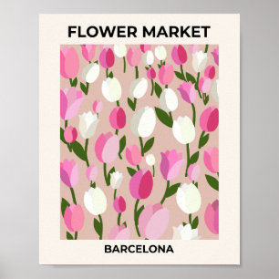 Flower Market Barcelona Pastel Pink Tulips Poster