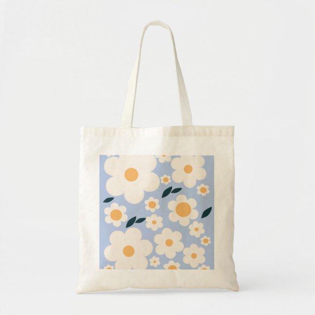 Flower Market Copenhagen Flowers White Blue Floral Tote Bag (Front)