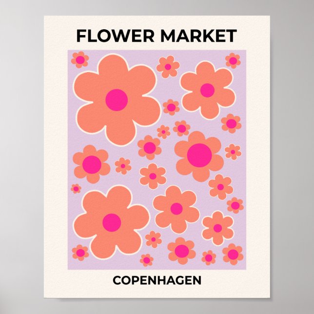 Flower Market Copenhagen Retro Colourful Floral Poster (Front)