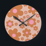 Flower Market Dublin Retro Flowers Colourful Flora Round Clock<br><div class="desc">Flower Market Dublin: abstract floral art – retro flowers print – earth tones / beige and pink.</div>