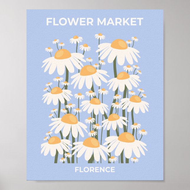 Flower Market Florence Pastel Blue Retro Floral Poster (Front)