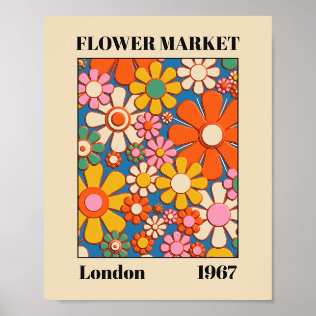 Flower Market London 1967 Colourful Retro 60s  Poster (Front)