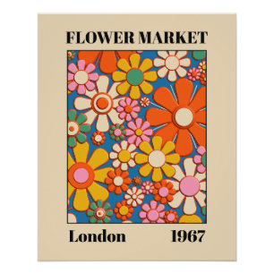 Flower Market London 1967 Colourful Retro Floral Poster