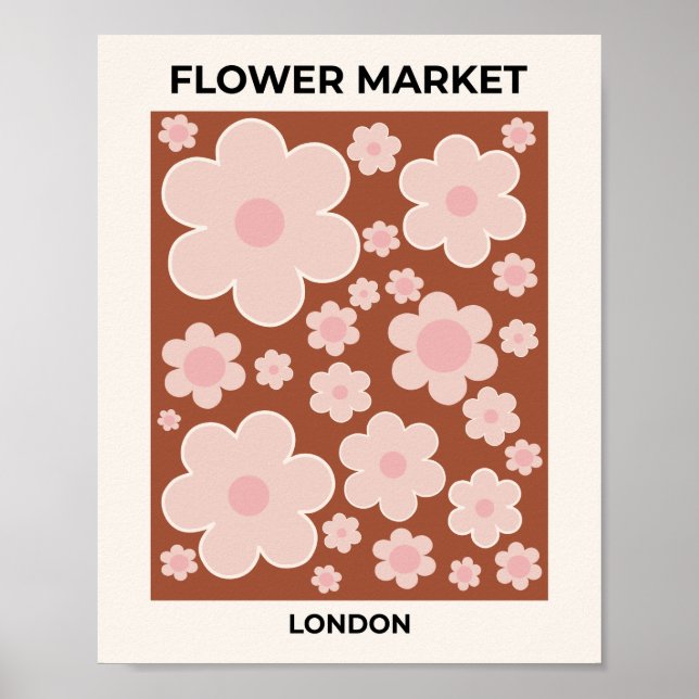 Flower Market London Retro Flower Terracotta Beige Poster (Front)