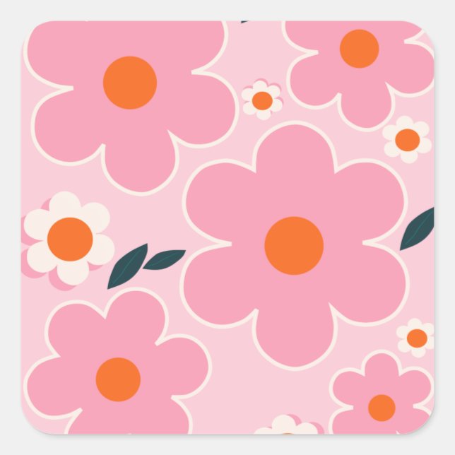 Flower Market Madrid Colourful Floral Pink Orange Square Sticker (Front)