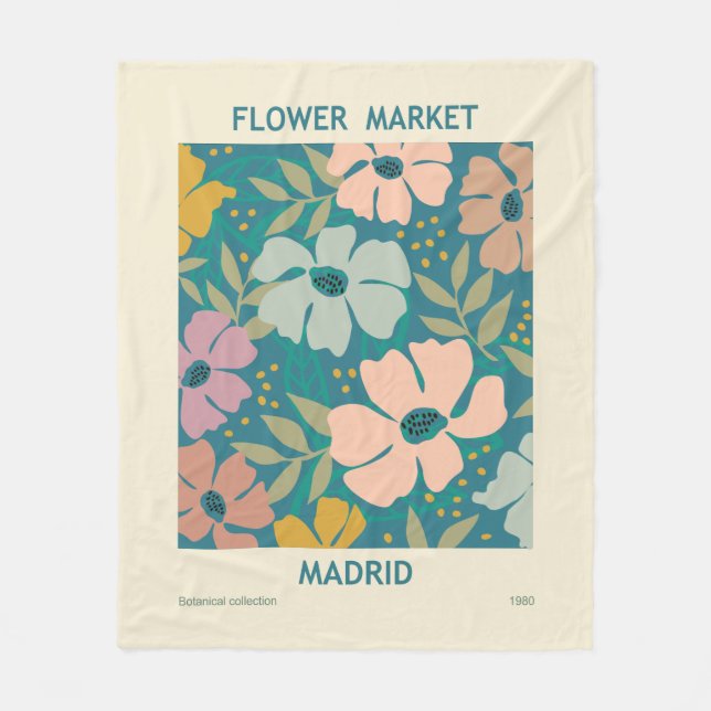 Flower Market Madrid Print Fleece Blanket (Front)