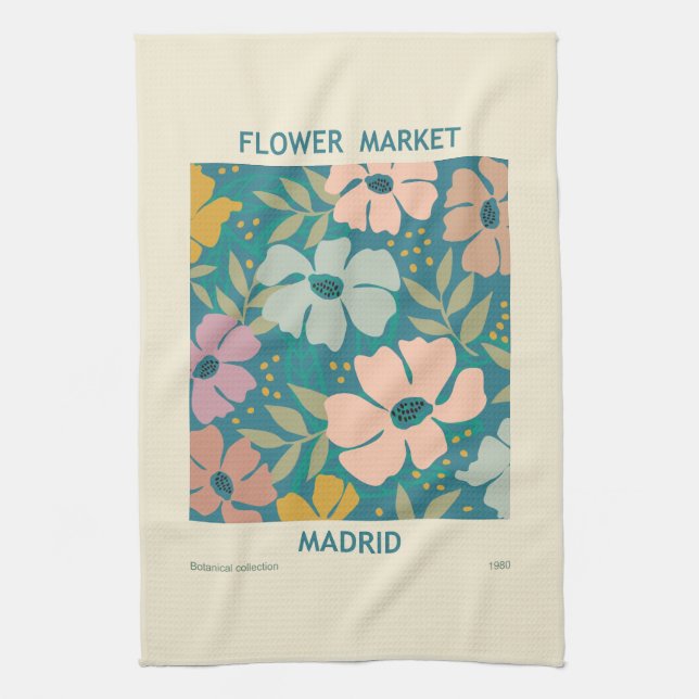 Flower Market Madrid Print Tea Towel (Vertical)