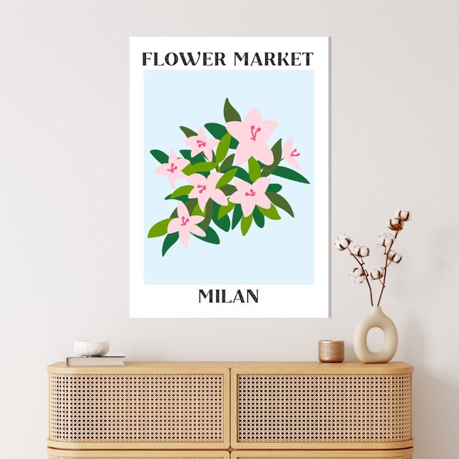 Flower Market Milan Pink Lily Flower Floral Canvas Print (In situ boho interior)