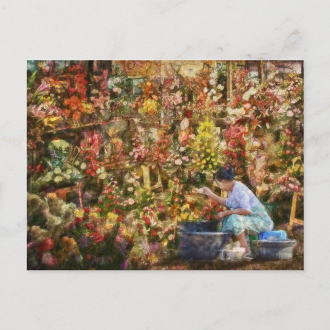 Flower Market New Delhi India Art Postcard (Front)