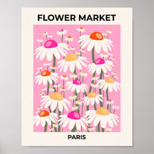 Flower Market Paris Pink Retro Floral Poster