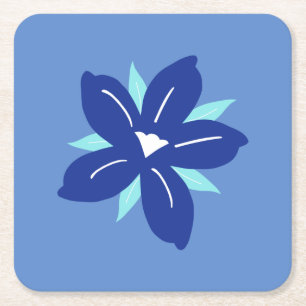 Flower Market Print Mykonos Retro Vintage Blue Square Paper Coaster