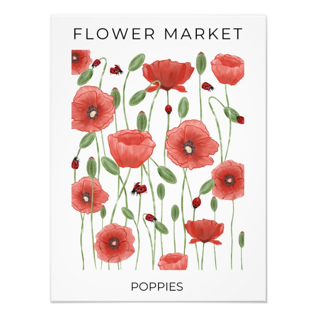 Flower Market Red Poppies and Ladybugs Photo Print (Front)