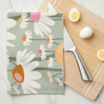 Flower Market Tokyo Retro Daisies Sage Green Tea Towel<br><div class="desc">Flower market Tokyo: floral art – flowers print – sage green – retro daisies.</div>