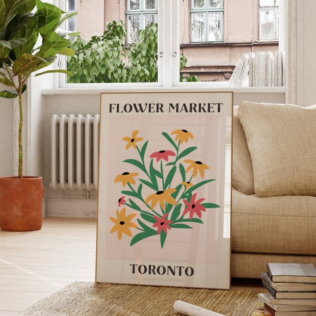 Flower Market Toronto Pink  Yellow Daises Floral Poster (In situ Living room)