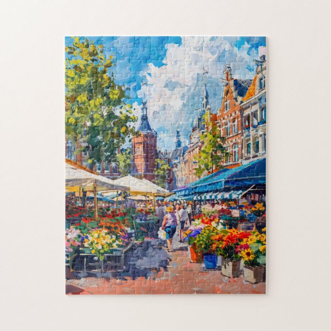 Flower Market with Historic Buildings Fantasy Pain Jigsaw Puzzle (Vertical)