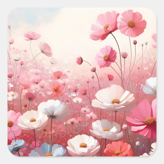 Flower Meadow Aesthetic Vintage Square Sticker (Front)
