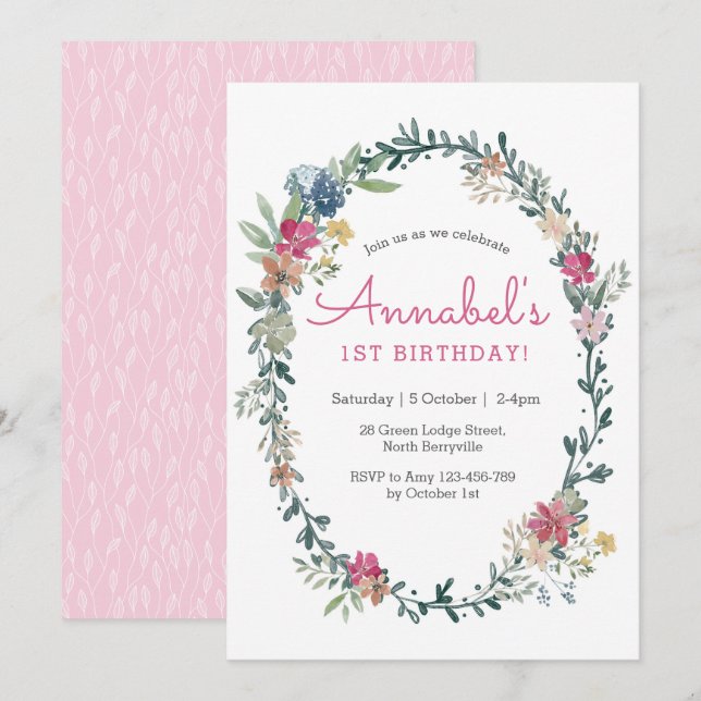 Flower Meadow Birthday Invitation (Front/Back)