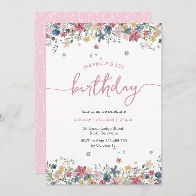 Flower Meadow Birthday Invitation (Front/Back)