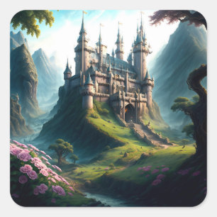 Flower Meadow Castle Square Sticker