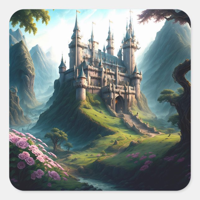 Flower Meadow Castle Square Sticker (Front)