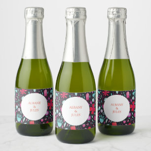 Flower Meadow Dark Watercolor Sparkling Wine Label