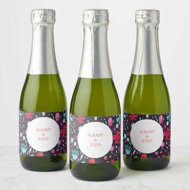 Flower Meadow Dark Watercolor Sparkling Wine Label (Bottles)