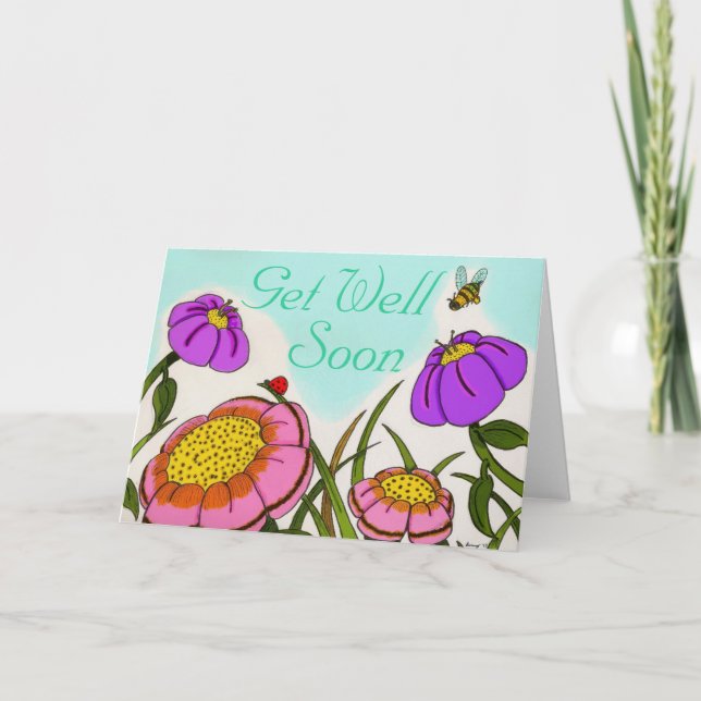 Flower Meadow "Get Well Soon" Card (Front)