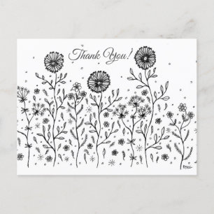 Flower Meadow Line Art Thank You! Postcard