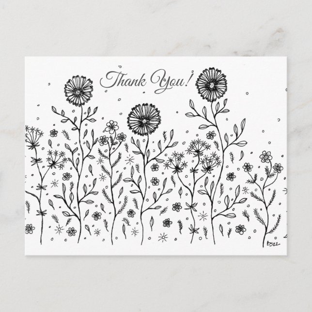 Flower Meadow Line Art Thank You! Postcard (Front)