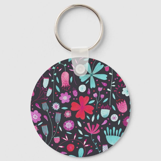 Flower Meadow Watercolor Dark Key Ring (Front)