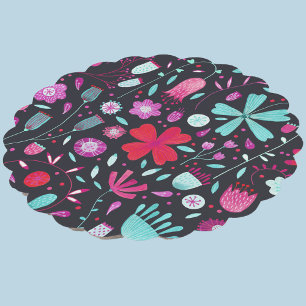 Flower Meadow Watercolor Dark Paper Coaster