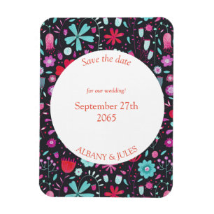 Flower Meadow Watercolor Dark Teal Save the Date Magnet